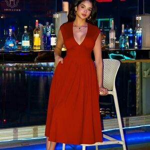 Chic Deep Red Midi Dress